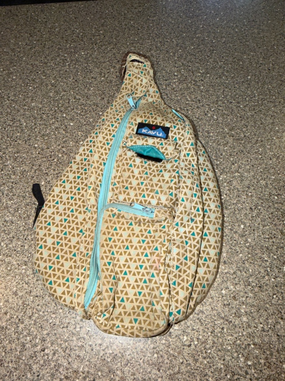Kavu Sling Bag in Tan with Teal Trim